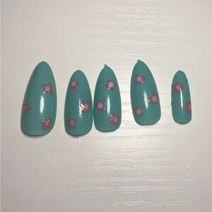 Teal Blossom Press-On Nails